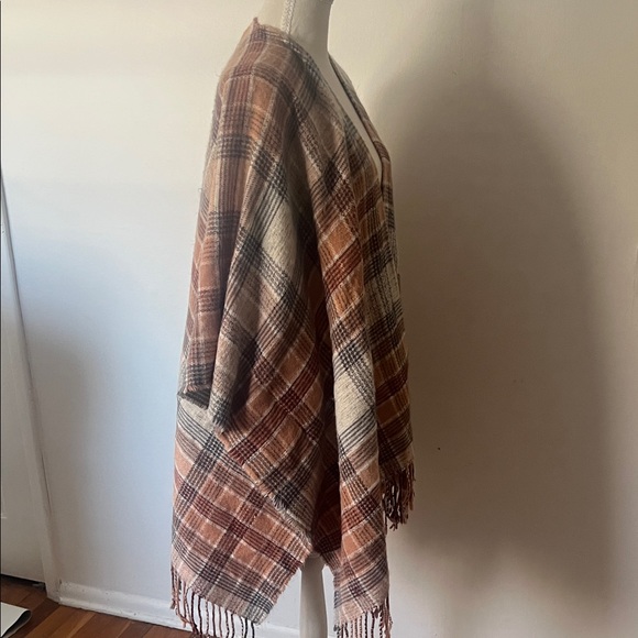 Universal Thread Plaid Knit Poncho in Brown and Cream - Picture 3 of 5